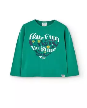 Футболка для девочки с длинными рукавами и рисунком спереди Boboli, зеленый