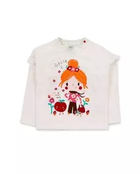 Футболка для девочки с длинными рукавами и рюшами Tuc tuc, белый