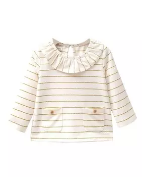 Футболка для девочки с горчичными полосками и рюшами на шее Dadati, сырой