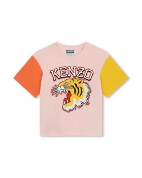 Футболка для девочки с контрастными рукавами и рисунком спереди Kenzo Kids, розовый