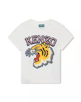 Футболка для девочки с коротким рукавом и рисунком спереди Kenzo Kids, белый
