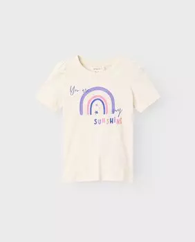 Футболка для девочки с коротким рукавом и рисунком спереди name it, бежевый