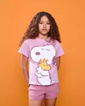 Футболка для девочки с короткими рукавами и крупным принтом Снупи Kids El Corte Ingls, сиреневый