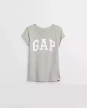 Футболка для девочки с короткими рукавами и логотипом бренда спереди Gap, светло-серый