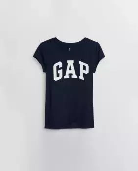 Футболка для девочки с короткими рукавами и логотипом бренда спереди Gap, темно-синий
