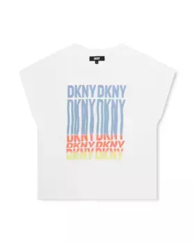 Футболка для девочки с короткими рукавами и иллюстрацией спереди DKNY, белый