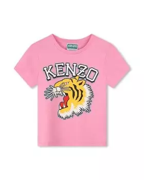 Футболка для девочки с короткими рукавами и рисунком спереди Kenzo Kids, розовый