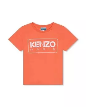 Футболка для девочки с короткими рукавами и логотипом спереди Kenzo Kids, оранжевый