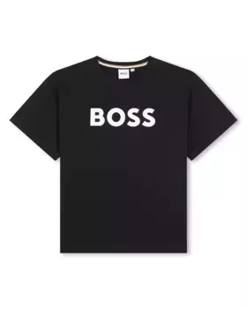 Футболка для девочки с короткими рукавами и логотипом спереди BOSS Kidswear, черный