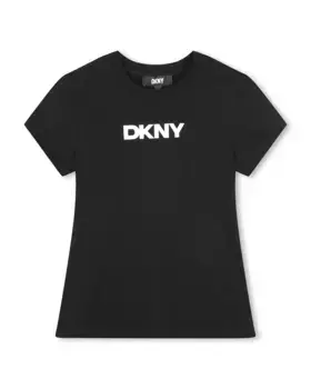 Футболка для девочки с короткими рукавами и контрастным логотипом DKNY, черный