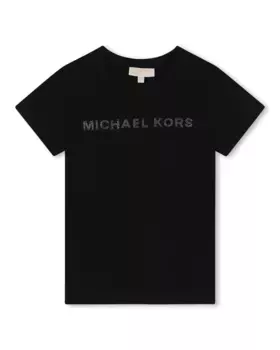 Футболка для девочки с короткими рукавами и логотипом из стразов Michael Kors, черный