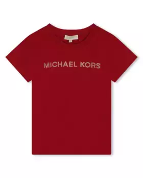 Футболка для девочки с короткими рукавами и логотипом из стразов Michael Kors, бордовый