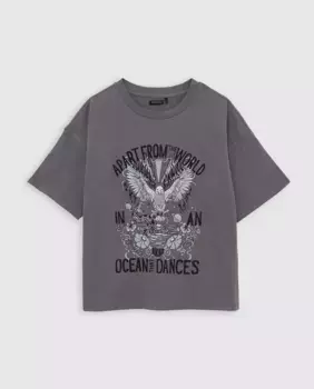 Футболка для девочки с короткими рукавами и круглым вырезом IKKS, серый