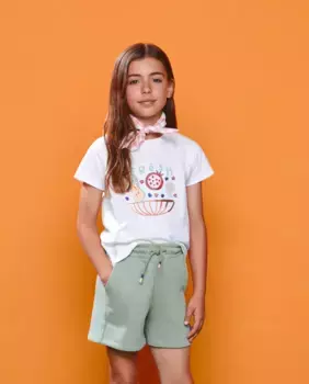 Футболка для девочки с короткими рукавами и клетчатым принтом фолит Kids El Corte Ingls, цвет Blanco roto