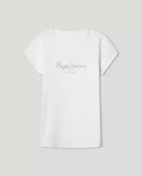 Футболка для девочки с короткими рукавами и напечатанным логотипом Pepe Jeans, белый