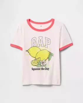 Футболка для девочки с короткими рукавами и круглым вырезом Gap, белый