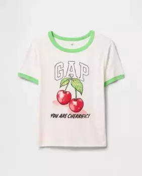 Футболка для девочки с короткими рукавами и круглым вырезом Gap, белый