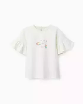 Футболка для девочки с короткими рукавами, рюшами и рисунком спереди Zippy, белый