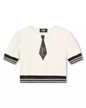 Футболка для девочки с короткими рукавами в стиле «тромплёй» Karl Lagerfeld Kids, цвет Natural