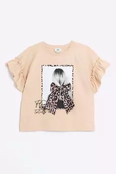 Футболка для девочки с леопардовым принтом River Island, коричневый