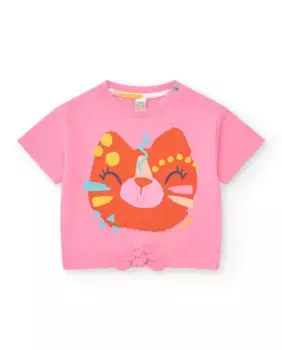 Футболка для девочки с мордой животного и нижним узлом Tuc tuc, цвет Rosa