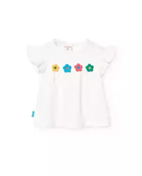 Футболка для девочки с оборками и круглым вырезом Boboli, белый