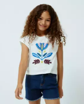 Футболка для девочки с принтом и позиционной вышивкой Kids El Corte Ingls, цвет Blanco roto