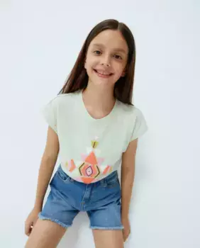 Футболка для девочки с принтом и позиционной вышивкой Kids El Corte Ingls, хаки