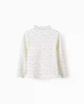 Футболка для девочки с принтом и волнистой отделкой Zippy, белый