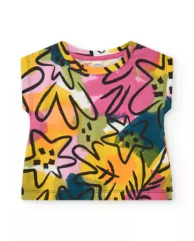 Футболка для девочки с принтом и застежкой на плече Tuc tuc, мультиколор