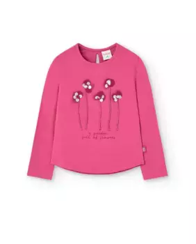 Футболка для девочки с принтом спереди и декоративными бантиками сзади Boboli, розовый