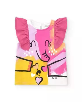 Футболка для девочки с принтом спереди и контрастными рюшами Tuc tuc, белый