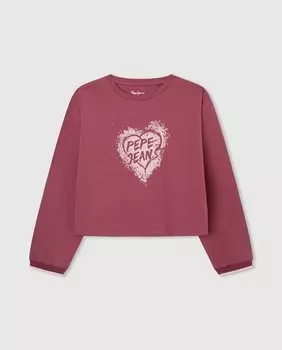 Футболка для девочки с принтом в виде сердца Pepe Jeans, фуксия