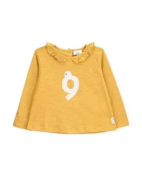 Футболка для девочки с рисунком спереди и рюшей на шее Knot, горчичный