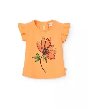 Футболка для девочки с рисунком спереди и круглым вырезом Boboli, цвет Salmn