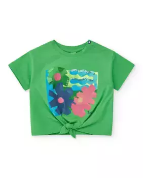 Футболка для девочки с рисунком спереди и декоративным узлом Tuc tuc, зеленый