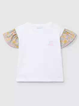 Футболка для девочки с рукавами-оборками из ткани Liberty Laranjinha, белый