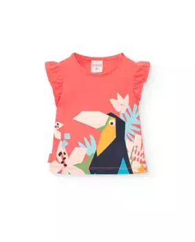 Футболка для девочки с рюшами и дизайном спереди Boboli, красный