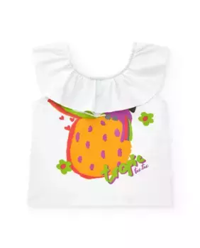 Футболка для девочки с рюшами и рисунком спереди Tuc tuc, белый