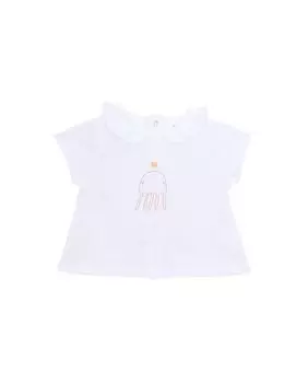 Футболка для девочки с рюшами на горловине и рисунком спереди Knot, белый