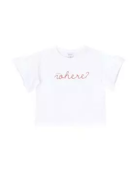 Футболка для девочки с рюшами на рукавах и надписью спереди KNOT, белый