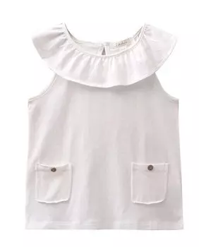 Футболка для девочки с рюшами на шее и карманами Dadati, белый