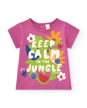 Футболка для девочки с тропическим принтом и надписью Tuc tuc, сиреневый