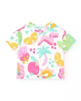 Футболка для девочки с тропическими фруктами и декоративным узлом Tuc tuc, мультиколор