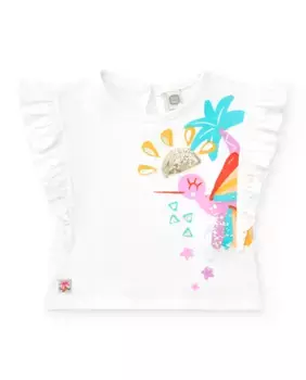 Футболка для девочки с тропической колибри и пайетками Tuc tuc, синий