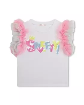 Футболка для девочки с тюлевыми рукавами и аппликацией из пайеток Billieblush, белый