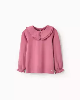 Футболка для девочки с воротником-стойкой и рюшами Zippy, розовый