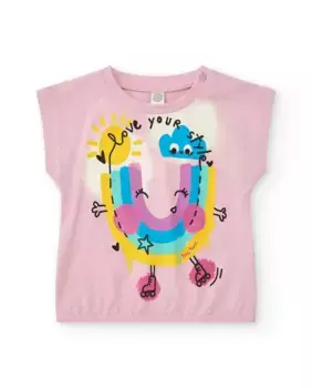 Футболка для девочки со спущенными рукавами и эластичной талией Tuc tuc, цвет Rosa