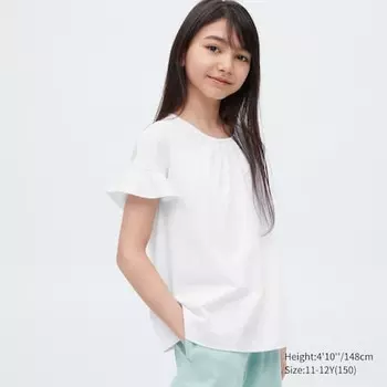 Футболка для девочки Uniqlo Airism Cotton Frill Sleeved, белый