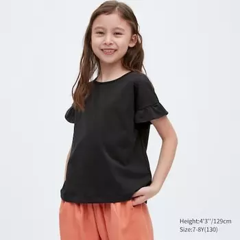 Футболка для девочки Uniqlo Airism Cotton Frill Sleeved, черный